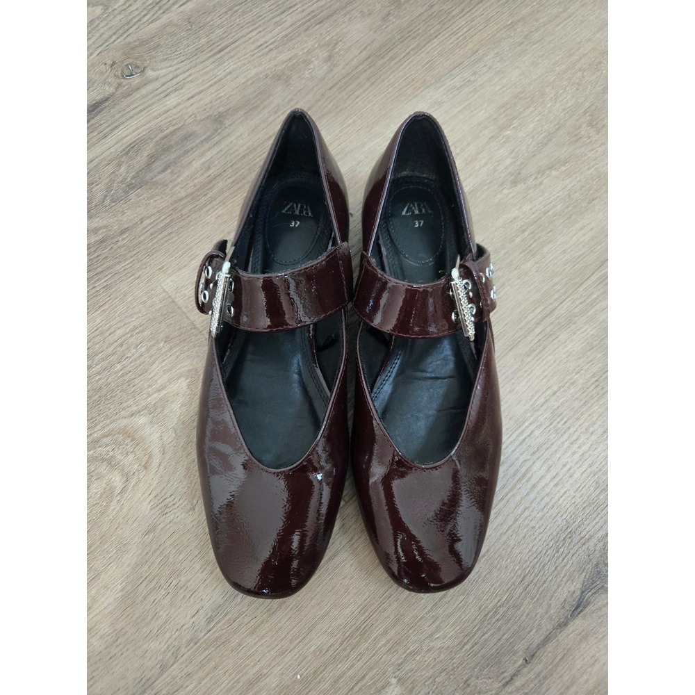Zara Burgundy Patent Mary Jane Flats